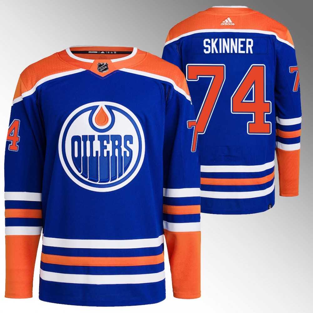 Men%27s Edmonton Oilers #74 Stuart Skinner Royal Stitched Jersey Dzhi